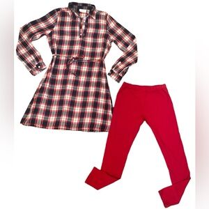 Children place Girls red plaid dress with leggings